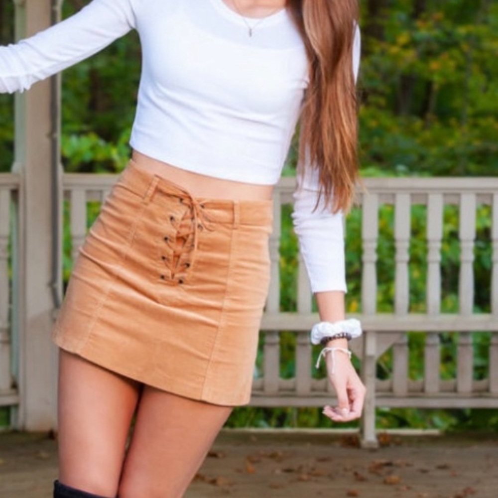 tan mini skirt